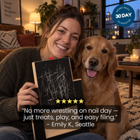 Dog owner holding the PlayToTrim board with her retriever